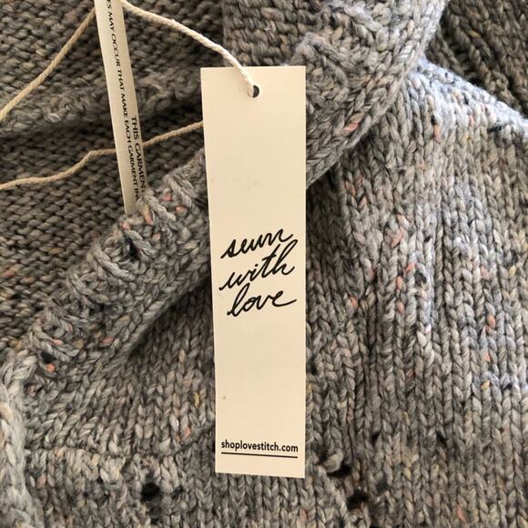 Lovestitch NWT Sweater Gray Open Knit Hooded Long Sleeve Loose Womens M/L - Picture 9 of 12